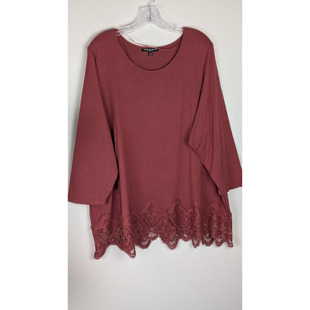 Cable & Gauge Woman 2X Rust Lace Hem Top | Soft Viscose Long Sleeve Plus Sz EUC